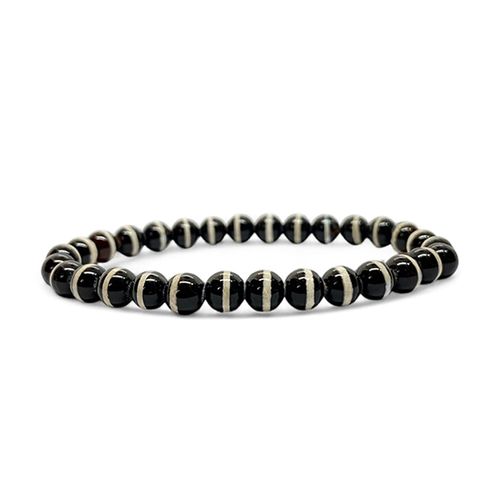 Agat Svart med Dzi linjer 6mm pärlor Armband
