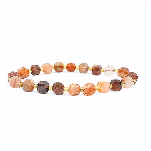 Eldkvarts "Hematoid" (Fasetterad kub) 6-7mm pärlor Armband
