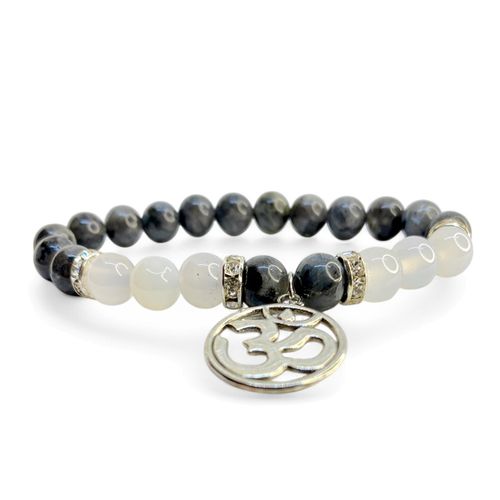 Labradorit, Agat Vit (Aum) 8mm pärlor Armband