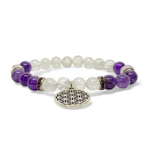 Bergkristall, Ametist (Livets Blomma) 8mm pärlor Armband
