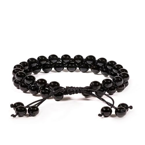 Agat Svart 6mm pärlor Armband 'Dubbelrad Justerbart'