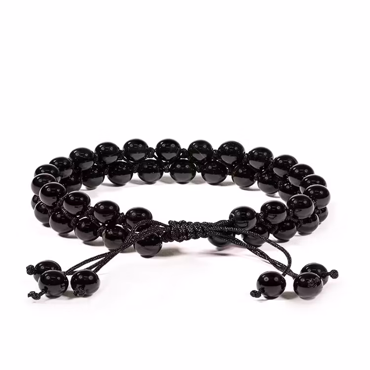 Agat Svart 6mm pärlor Armband 'Dubbelrad Justerbart'