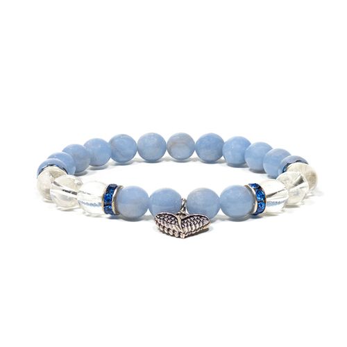 Angelit, Bergkristall (Änglavingar) 8mm pärlor Armband