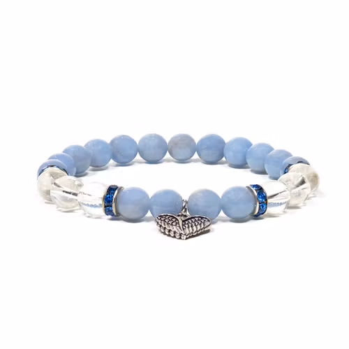 Angelit, Bergkristall (Änglavingar) 8mm pärlor Armband