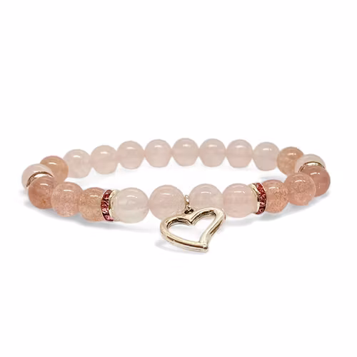 Rosenkvarts, Jordgubbskvarts (Hjärta) 8mm pärlor Armband