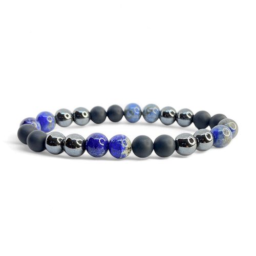Onyx Svart, Hematit, Lapis Lazuli 8mm pärlor Armband