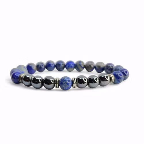 Lapis Lazuli, Hematit 8mm pärlor Armband 'Större Handled'
