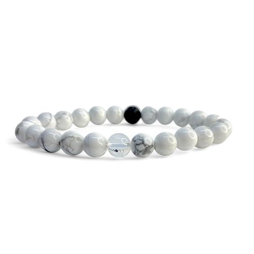 Howlit Vit, Lavasten, Bergkristall 8mm pärlor Armband 'Större Handled'