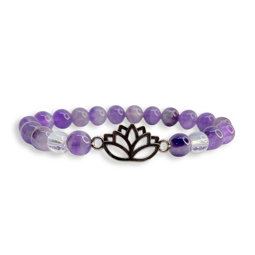 Ametist Chevron, Bergkristall (Lotus) 8mm pärlor Armband