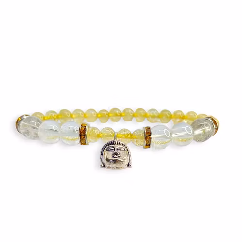 Citrin, Bergkristall (Buddha) 6mm pärlor Armband