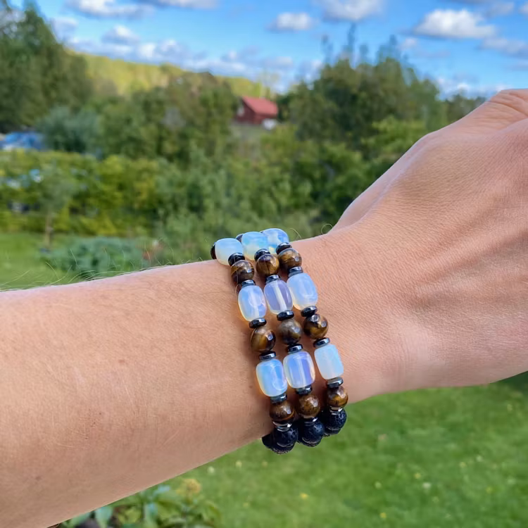 Opal, Tigeröga, Lavasten, Hematit Armband (Större handled)