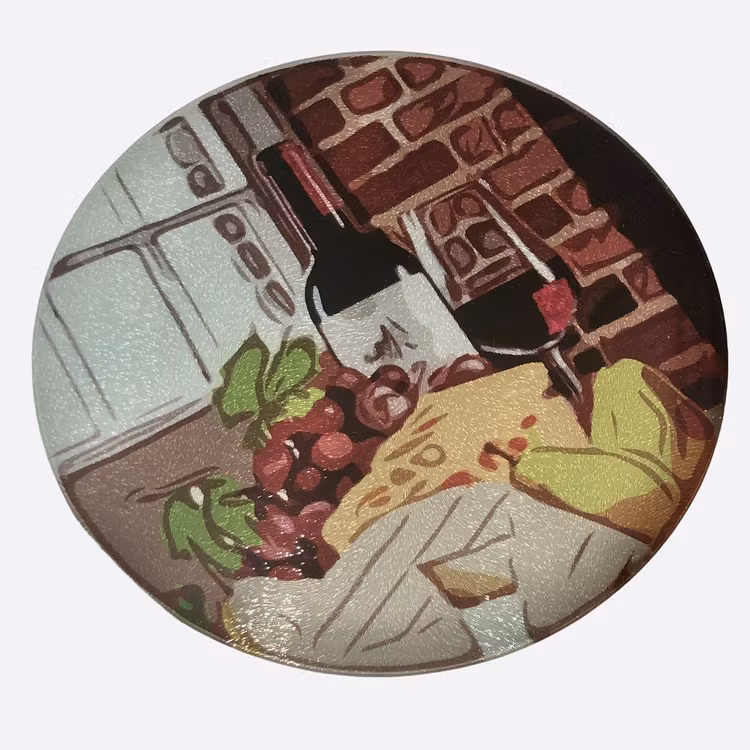 Skärbräda av glas - rund,  ca 20 cm