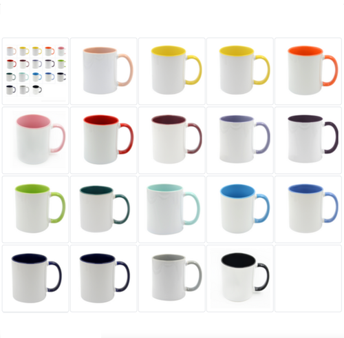 Mugg 80 mm - 6pack olika mixade Vit med färgad insida o handtag