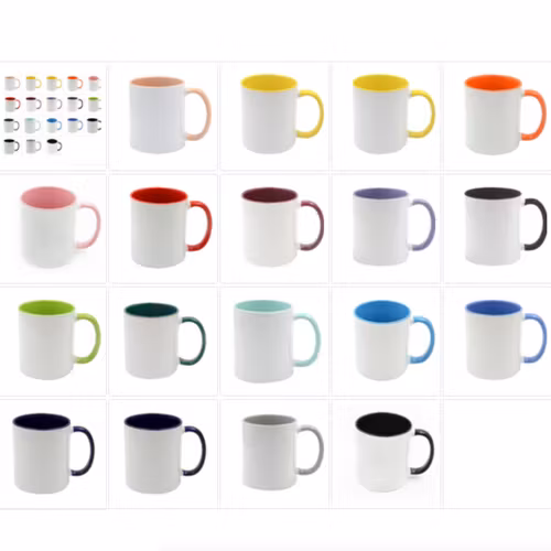 Mugg 80 mm - 6pack olika mixade Vit med färgad insida o handtag