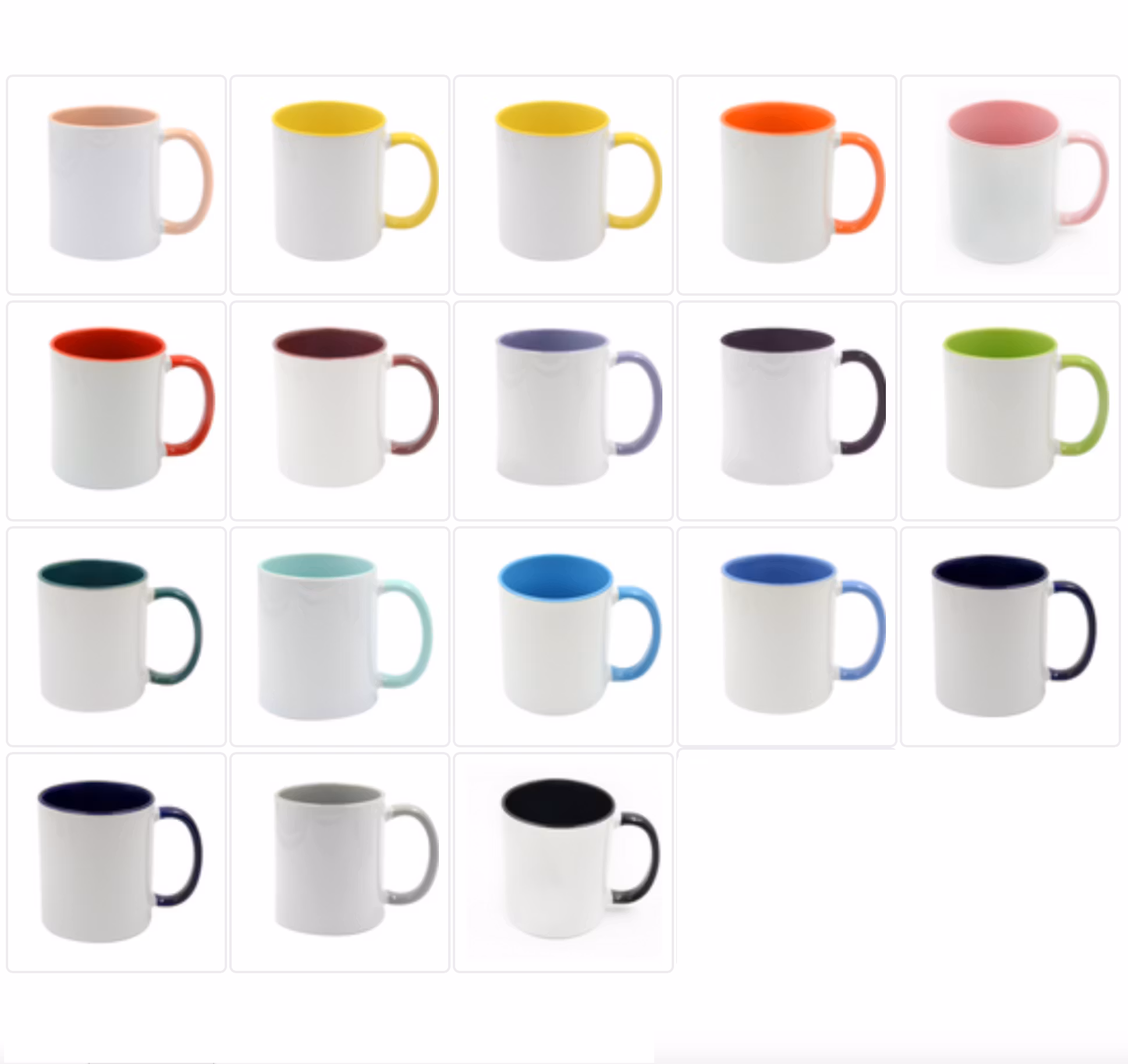 Mugg 80 mm - 6pack olika mixade Vit med färgad insida o handtag