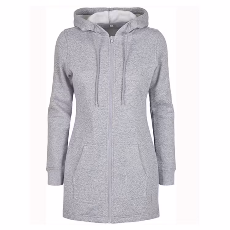 Hoddie Zip Long - Dam slim - Svart och Grå