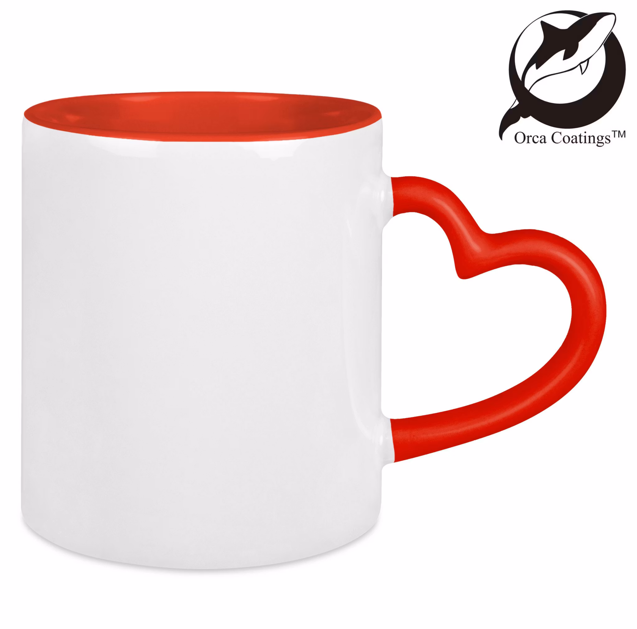 Mugg med hjärtformade handtag, röd insida och handtag - 80 mm