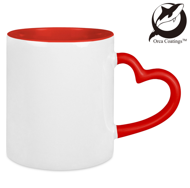 Mugg med hjärtformade handtag, röd insida och handtag - 80 mm