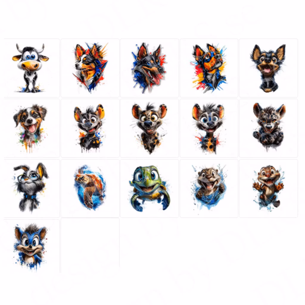 Cartoon - olika djur tecknade OBS! endast för vita textilier