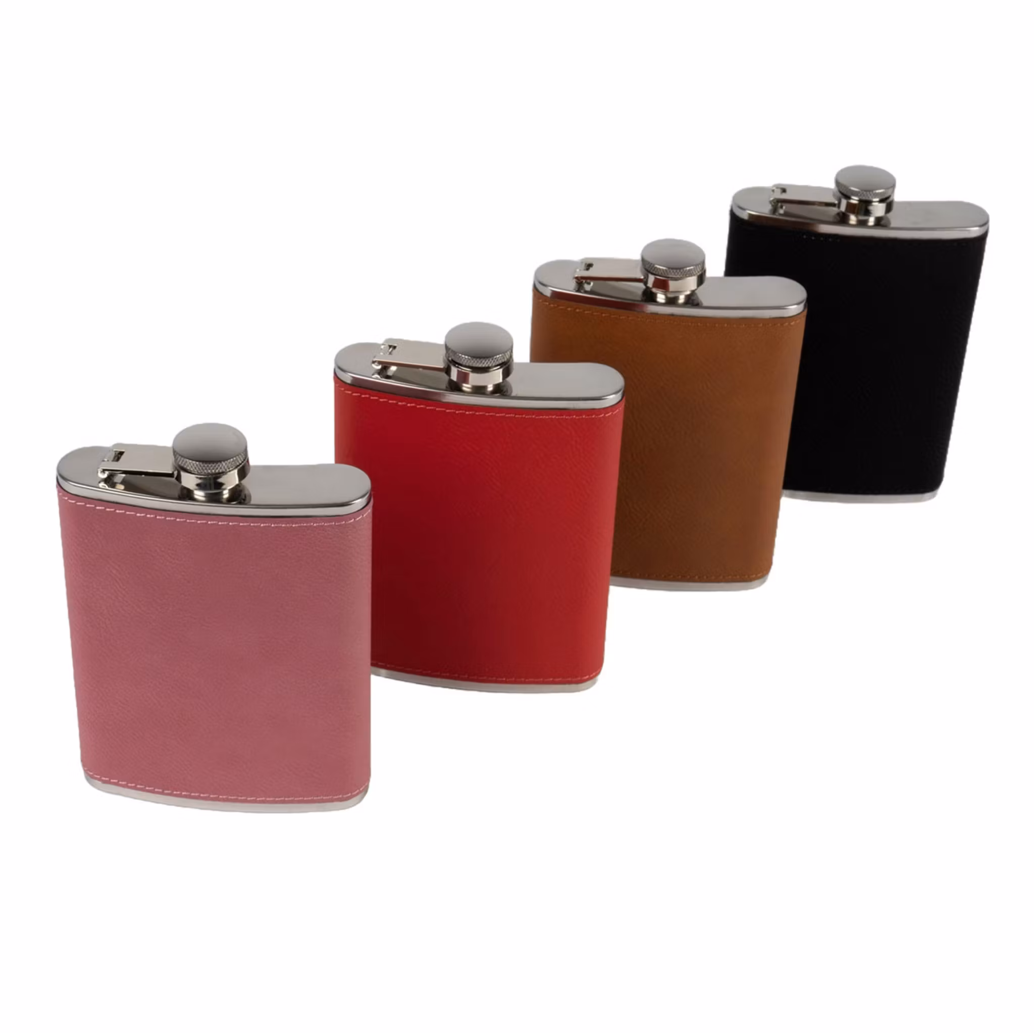 Fickplunta i rostfritt stål med läderhölje.