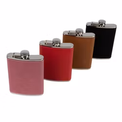 Fickplunta i rostfritt stål med läderhölje.