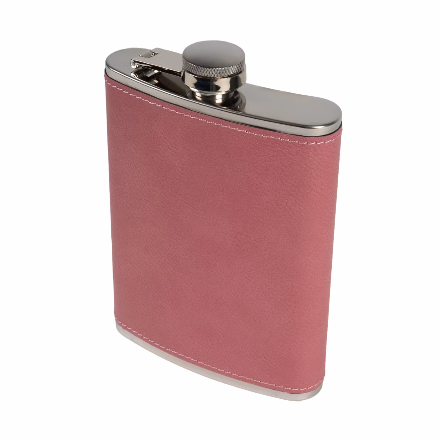 Fickplunta i rostfritt stål med läderhölje.