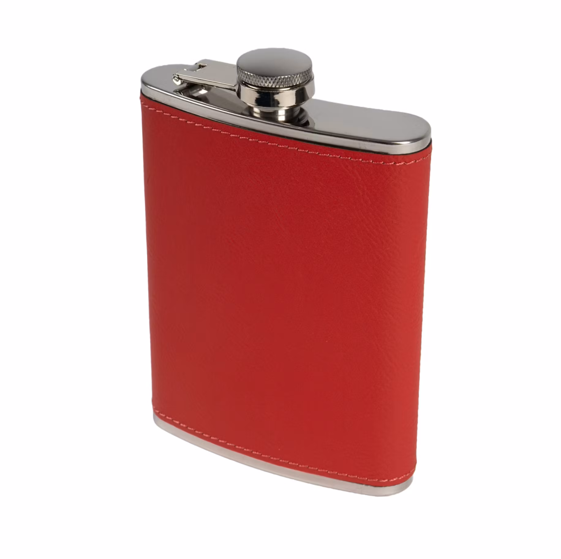 Fickplunta i rostfritt stål med läderhölje.