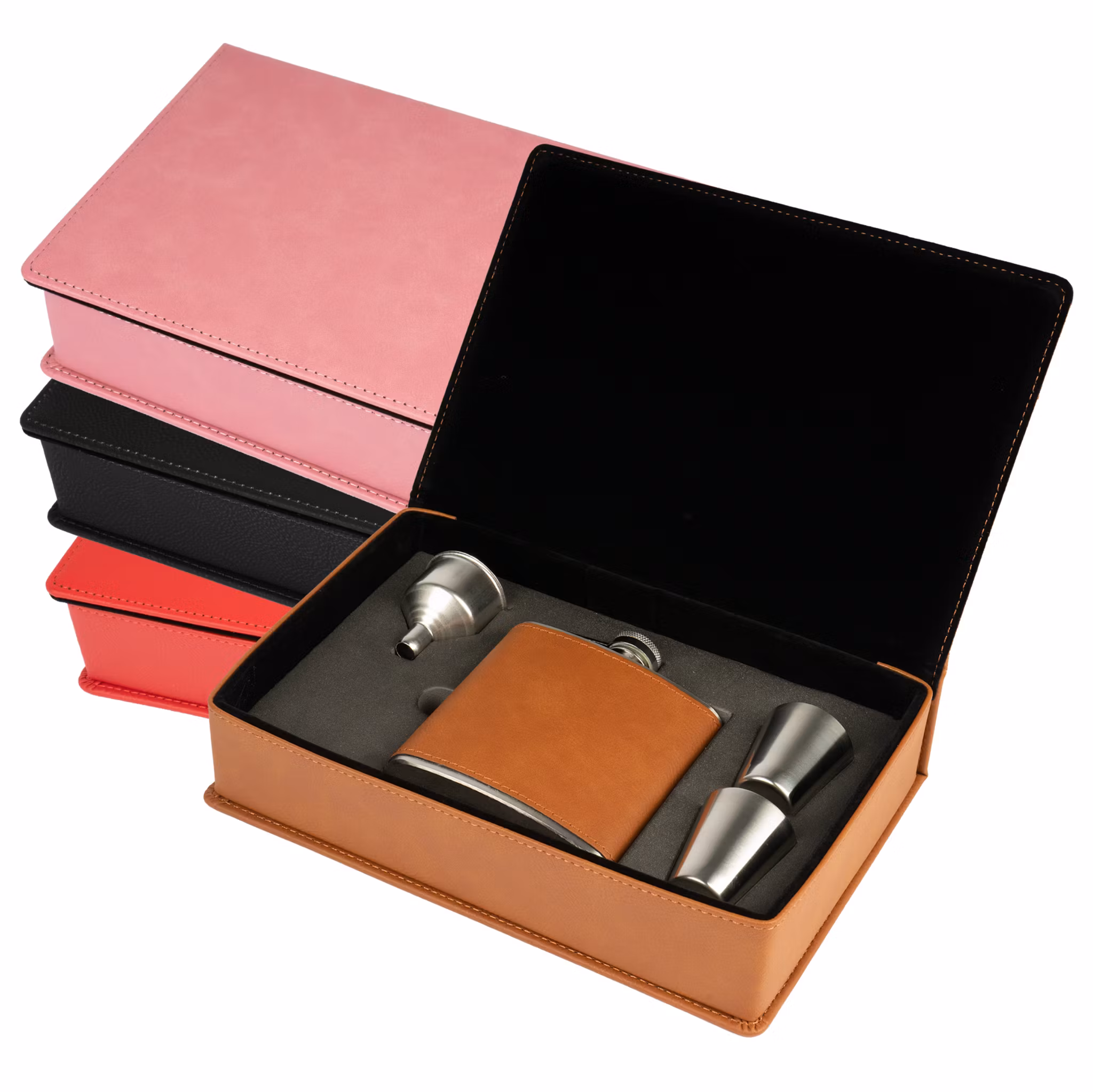 Exklusivt gåvoset med fickplunta, två shot muggar och tratt