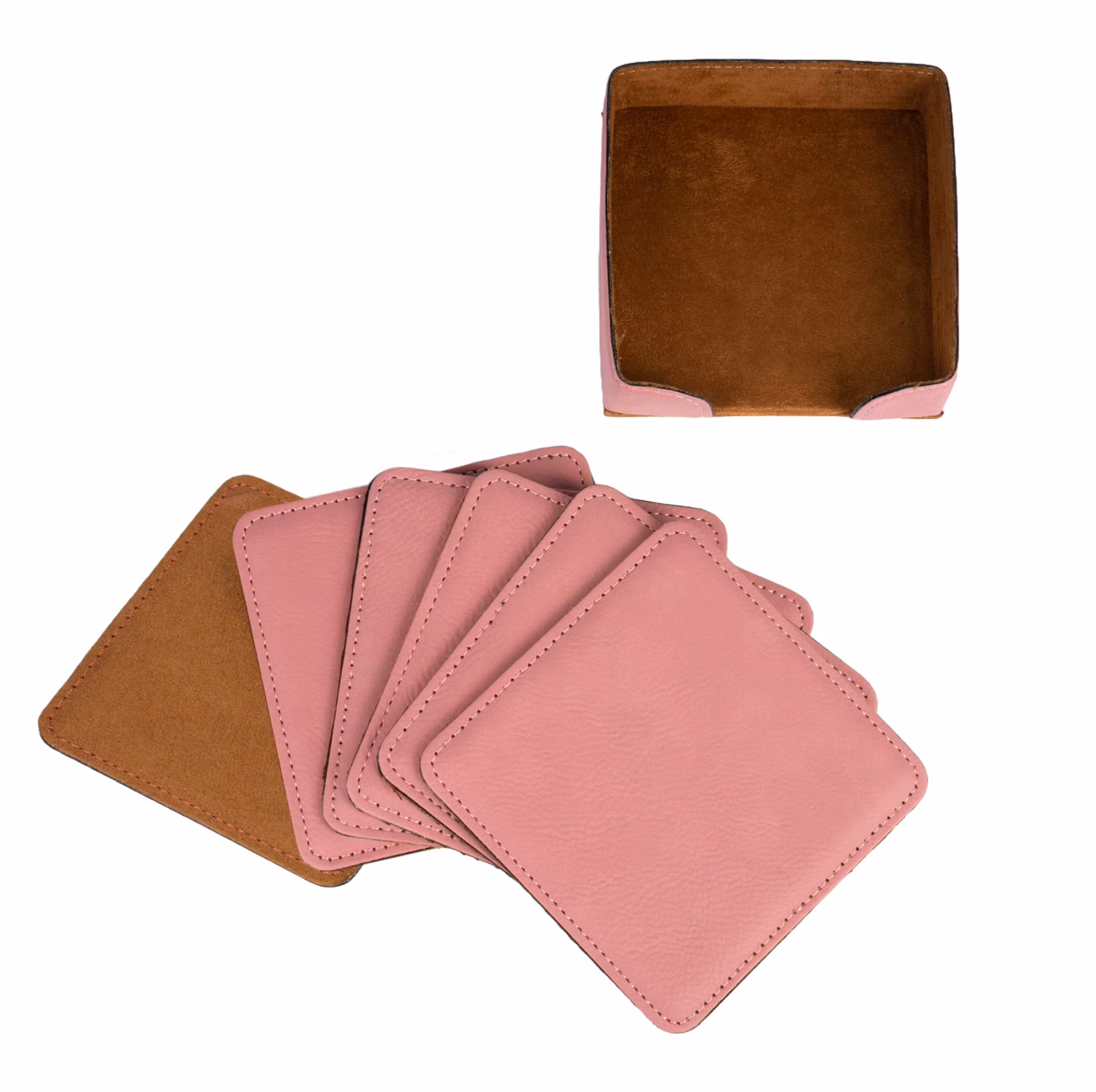 Glasunderlägg i läderimitation - Set med 6 st underlägg och hållare