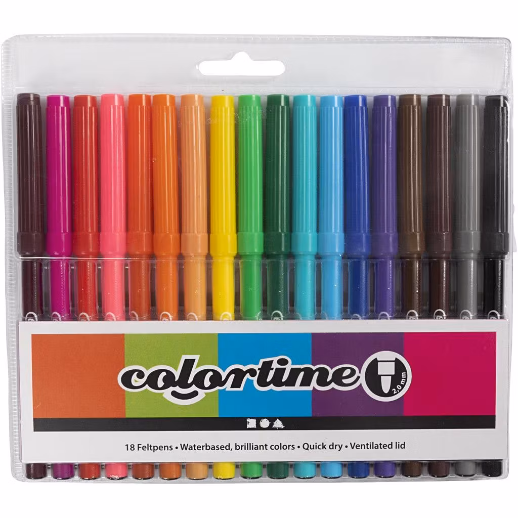 Tuschpennor i mixade färger - 18-pack