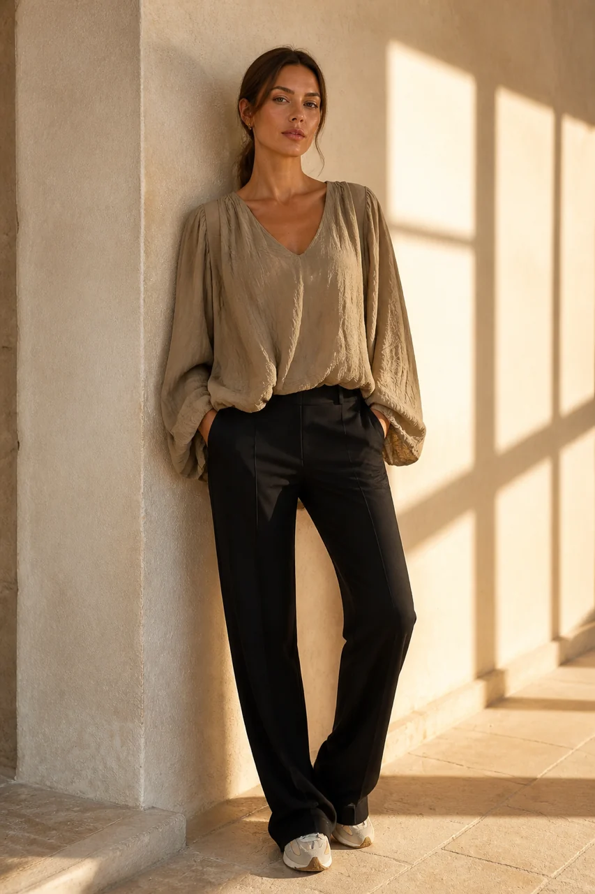 Kayla - Cotton Balloon Blouse - Camel