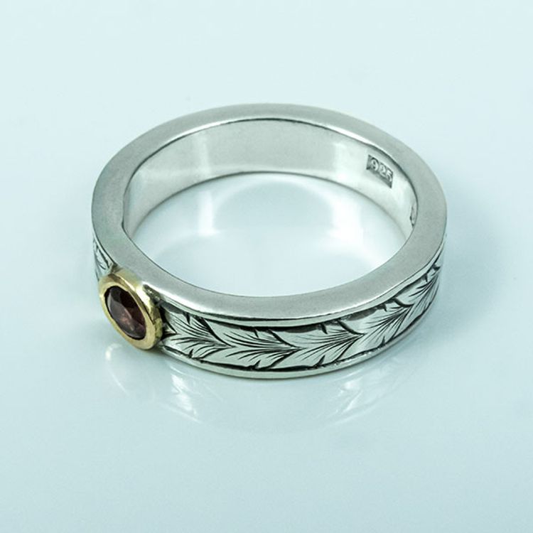 Running Leaf silverring med Granat