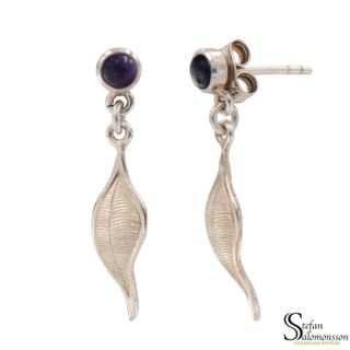 Silver leaf earrings with stones