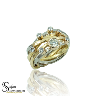 White and red gold ring with diamonds