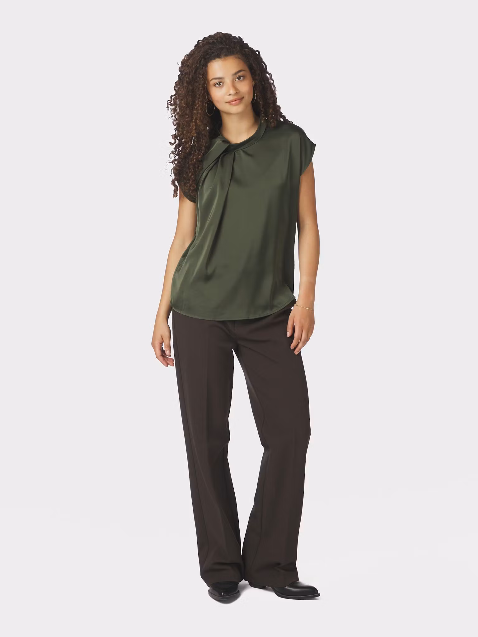 Neo Noir - Fleur Drapy Satin Blouse (Army)