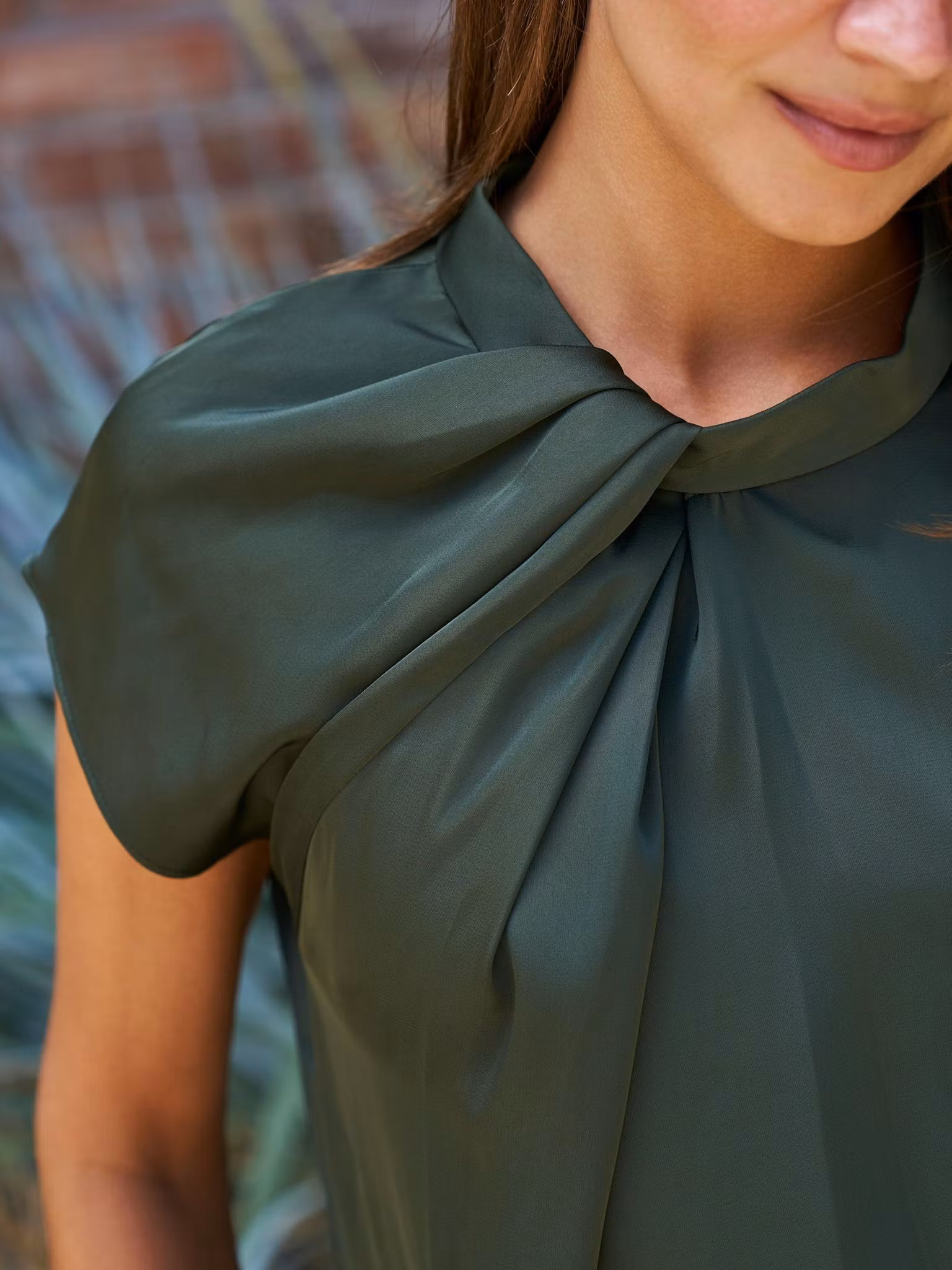 Neo Noir - Fleur Drapy Satin Blouse (Army)