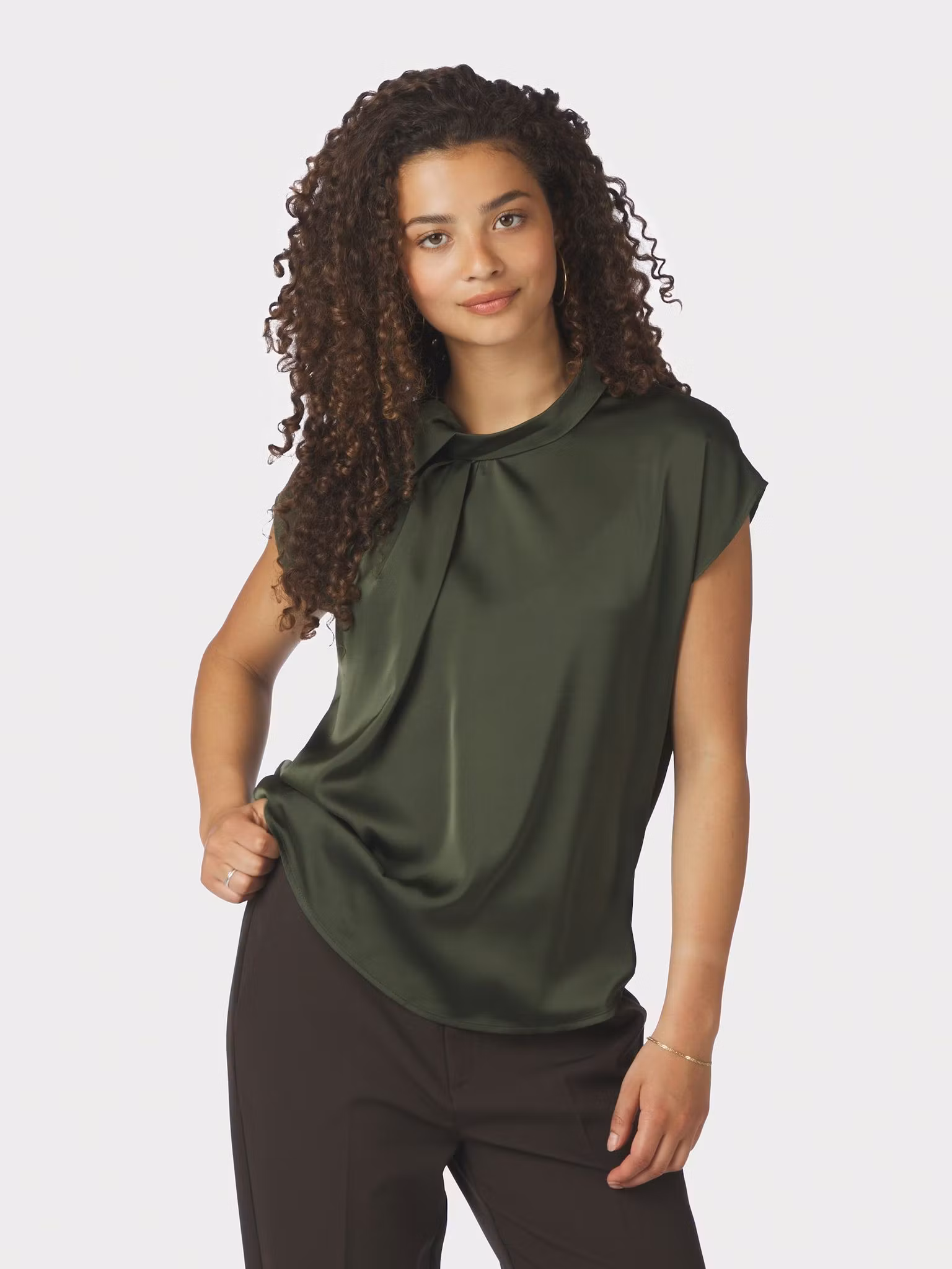 Neo Noir - Fleur Drapy Satin Blouse (Army)