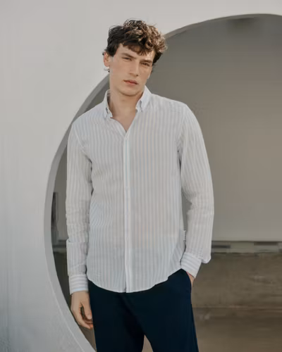CF - Anton LS BD Striped Linen Mix Shirt (Chambray Blue)