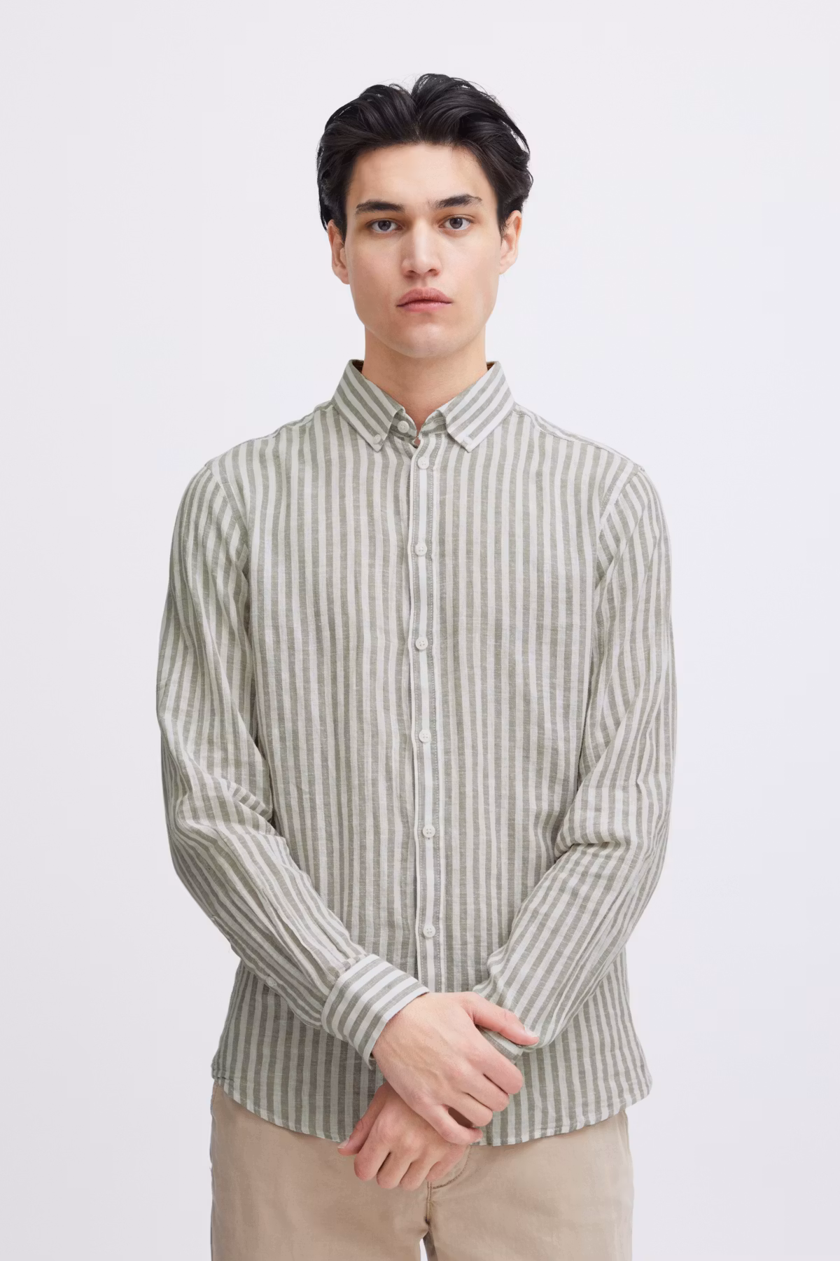 CF - Anton LS BD Striped Linen Mix Shirt (Vetiver)