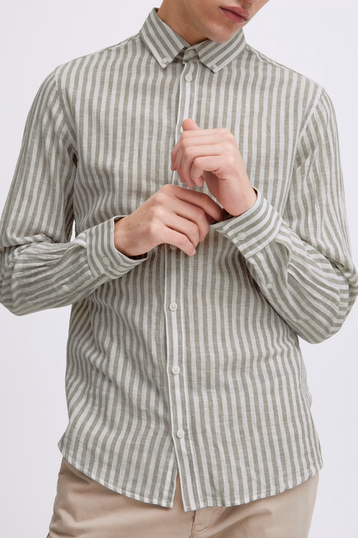 CF - Anton LS BD Striped Linen Mix Shirt (Vetiver)