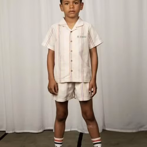 Mini Rodini - Stripe y/d woven ss shirt, Offwhite