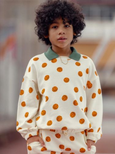 Mini Rodini - Basketball aop Collar Sweatshirt, Offwhite