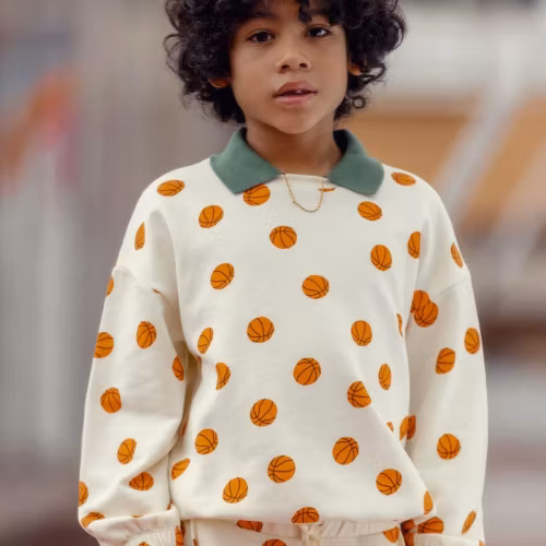 Mini Rodini - Basketball aop Collar Sweatshirt, Offwhite