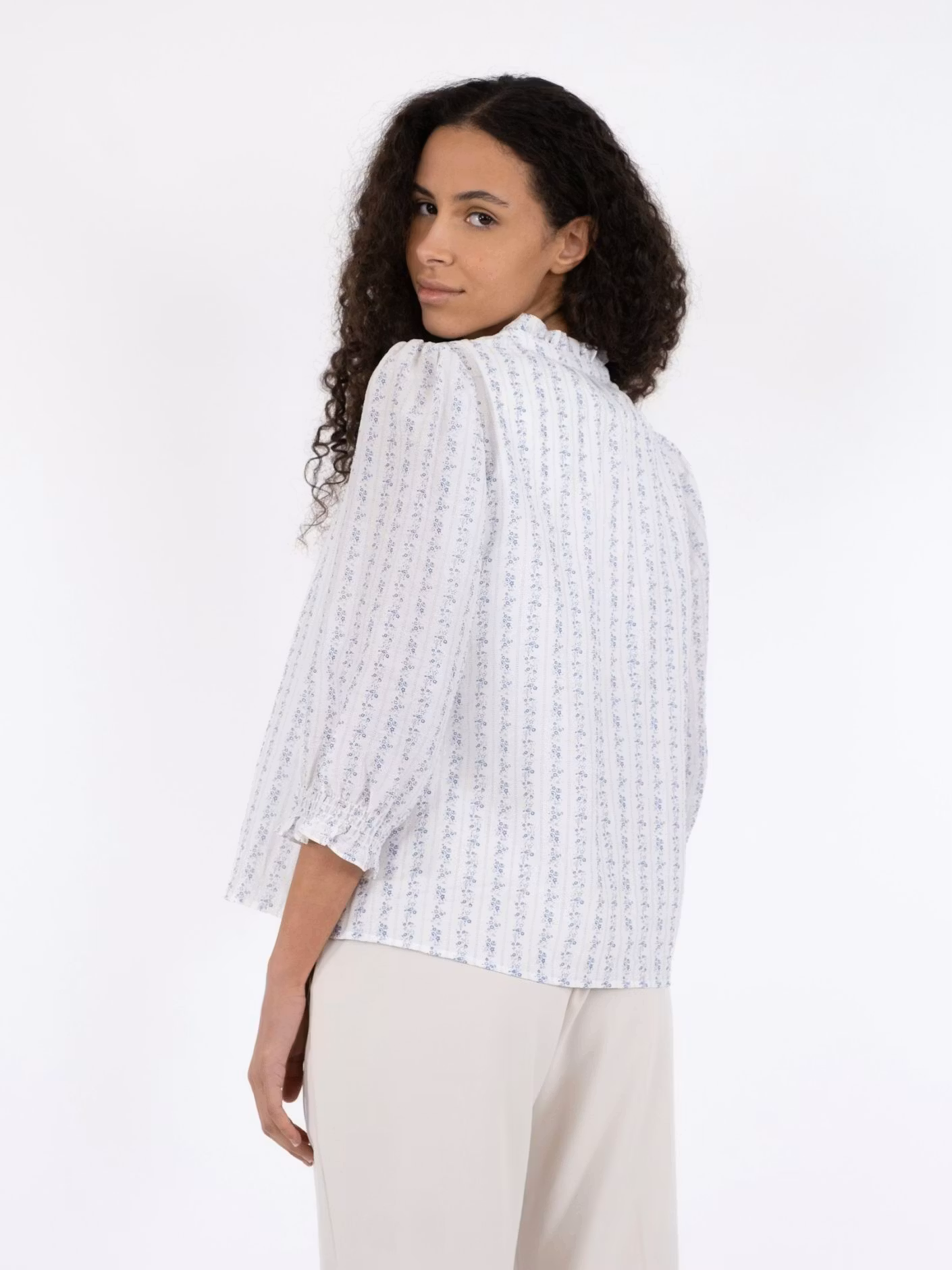 Neo Noir - Carlie Flower Stripe Blouse (Blue)
