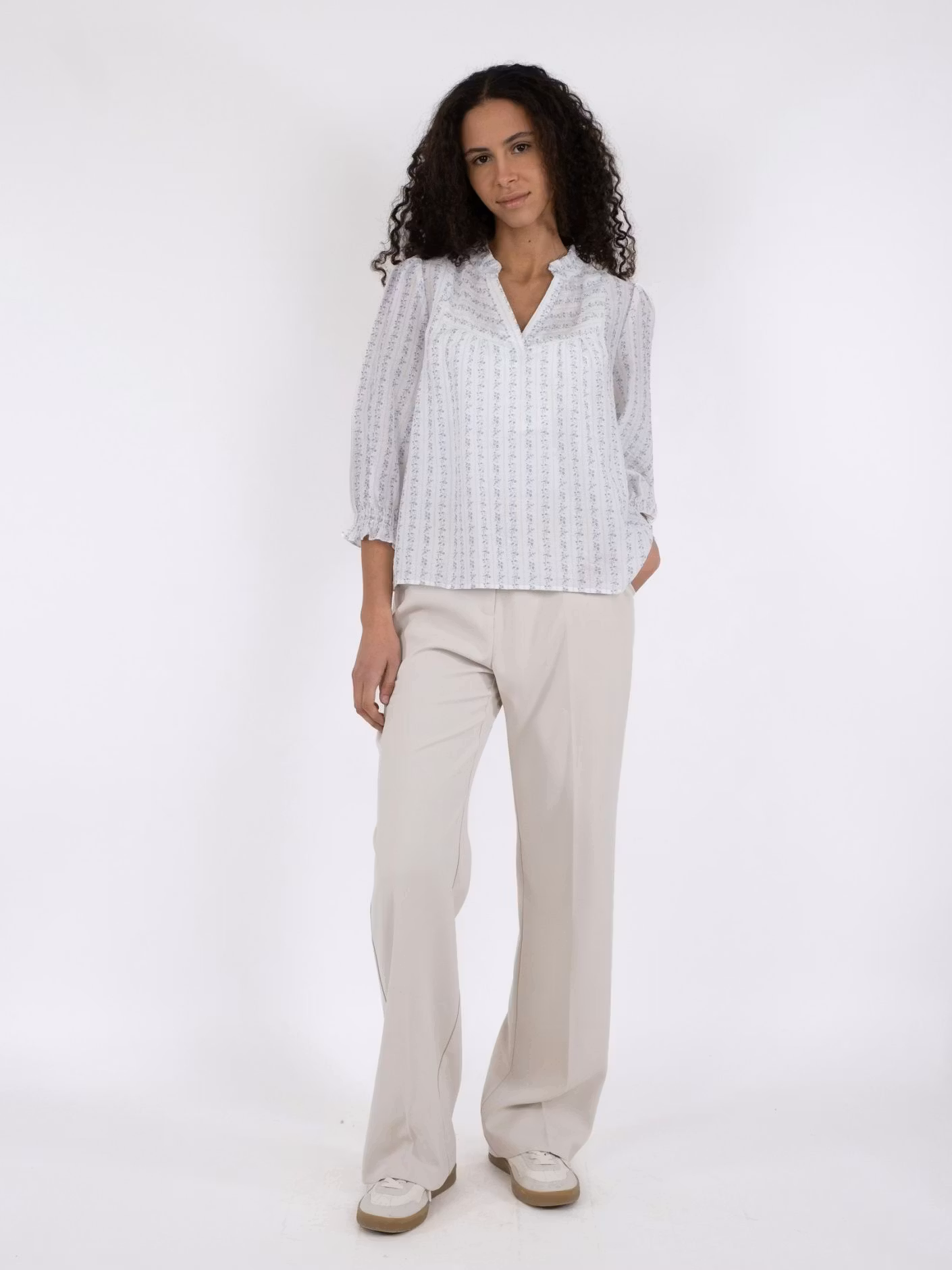 Neo Noir - Carlie Flower Stripe Blouse (Blue)