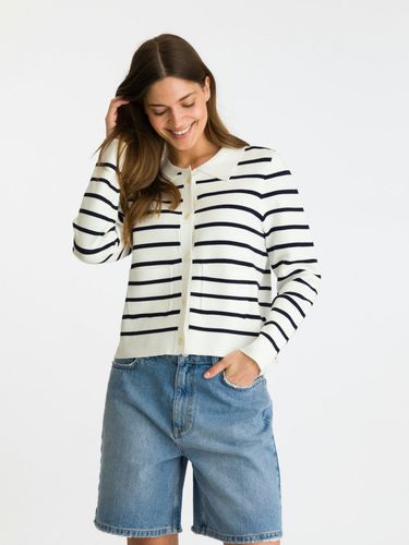 Neo Noir - Tippi Knit Stripe Cardigan (White/ Navy)