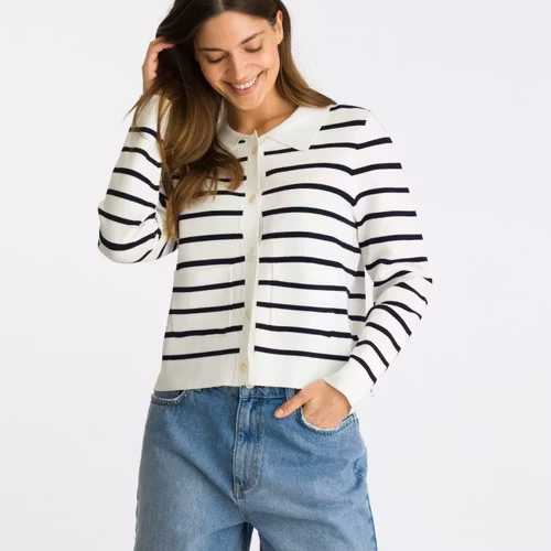 Neo Noir - Tippi Knit Stripe Cardigan (White/ Navy)
