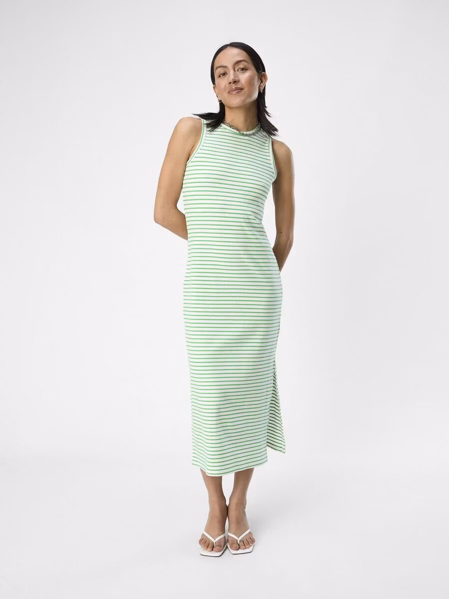 Object - OBJJAMIE S/L LONG DRESS AOP, White/ Green