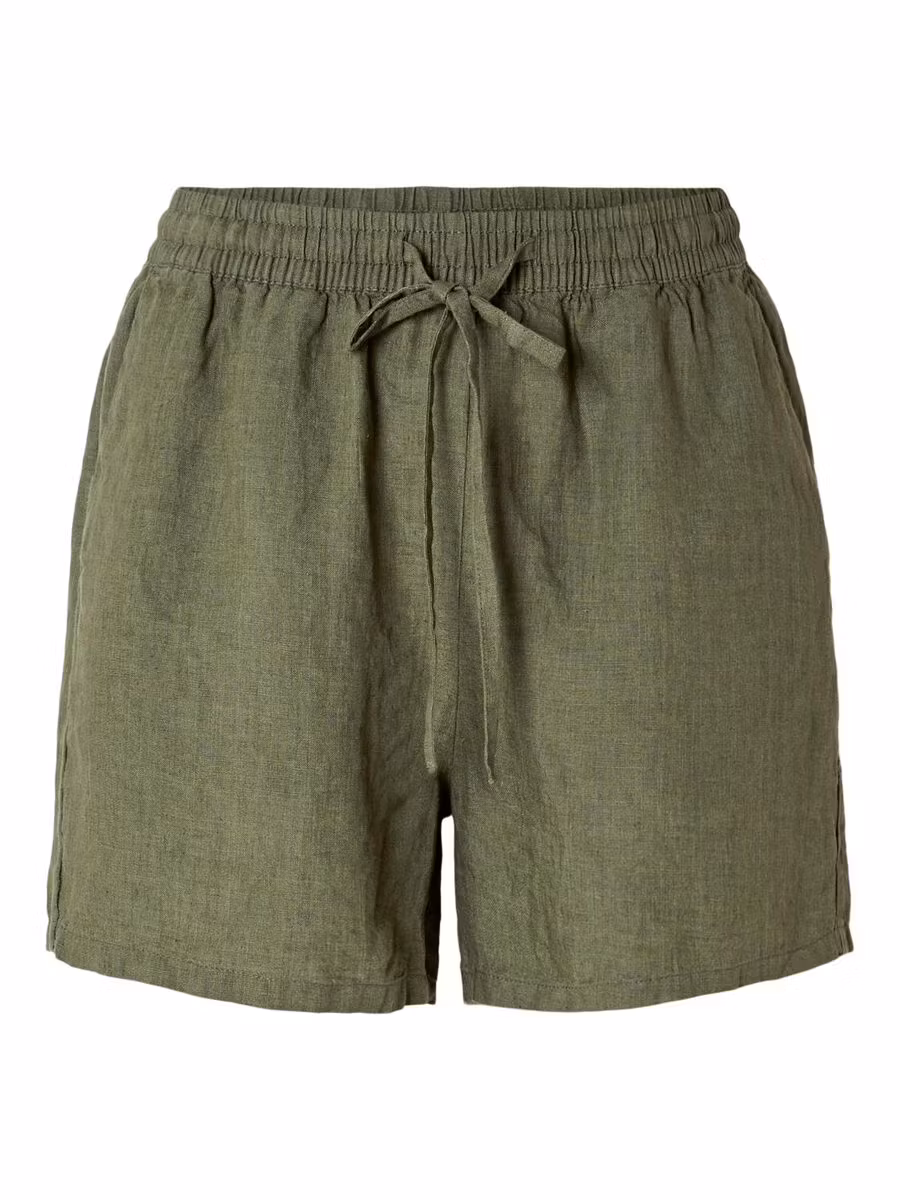 Selected Femme - SLFLINNIE MW LINEN SHORTS B (Olivine)