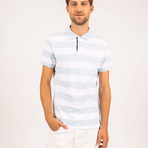 Saint James - Scott polo shirt with large stripes (Ciel/ Blanc)